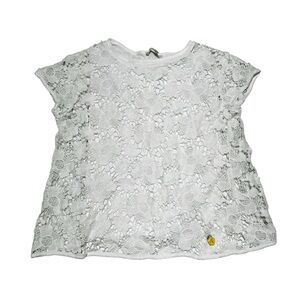 Charming White Lace Short Sleeve Kids‎ Tee with white under tank top